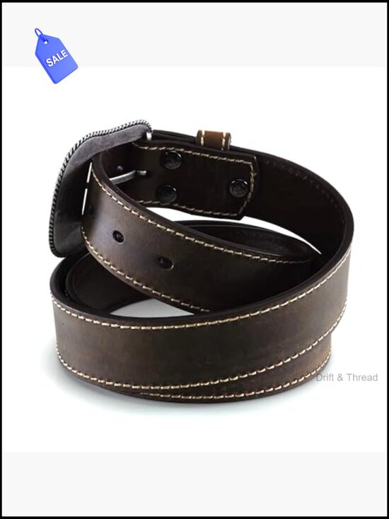 Genuine Leather Western Belt - Heavy Stitch Accent - 1.5\